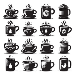 Fototapeta premium Silhouette set of mugs. Vector isolated illustration