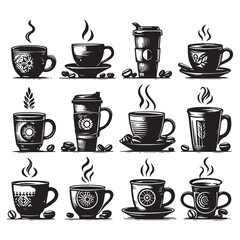 Obraz premium Silhouette set of mugs. Vector isolated illustration