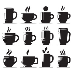 Obraz premium Silhouette set of mugs. Vector isolated illustration