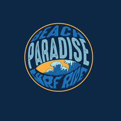 Beach Paradise surf ride typography summer waves graphic tee