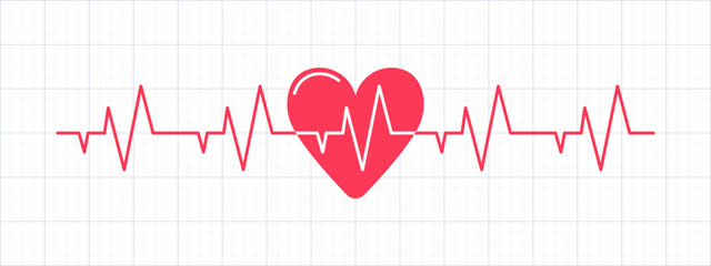 Electrocardiogram concept. ECG, line drawing heart pulse. Heartbeat, cardiogram, wave signal. healthcare, medical background. Thermal recording chart tape or thermal paper. Electrocardiograph. Health.