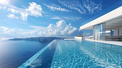 Fototapeta premium luxurious santorini villa with infinity pool and panoramic ocean views architectural visualization