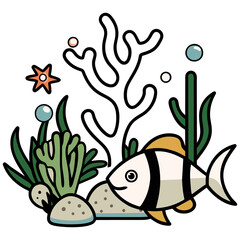 A vibrant underwater scene teeming with marine creatures.