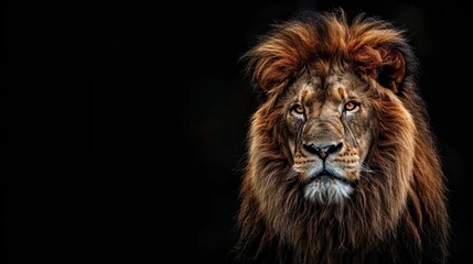 Fototapeta premium majestic lion portrait on black background powerful wildlife photography