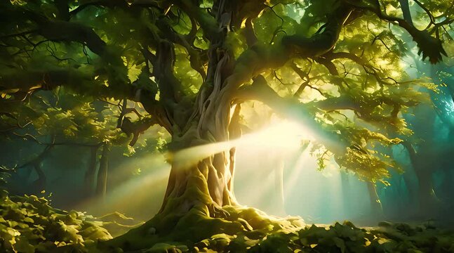 Within this captivating digital painting backdrop lies a magical fairytale forest, where majestic trees and vibrant vegetation create an enchanting scene straight from a storybook