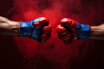  Two men in boxing gloves on a red background, ready to fight. Your Speed.


