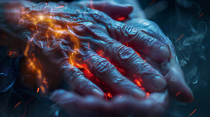 Peripheral Neuropathy pain in elderly patient on hand, palm, fingers and sensory nerves with numb, aching, muscle weakness, stabbing, burning World Lupus Day