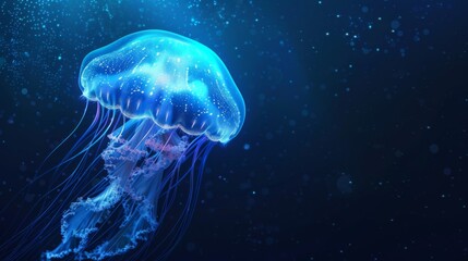 A bioluminescent jellyfish glowing in the dark ocean, its light creating a magical underwater ambiance.