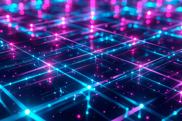 Fototapeta premium This illustration depicts a network of interconnected glowing nodes and lines with vibrant blue and pink colors, representing digital connectivity