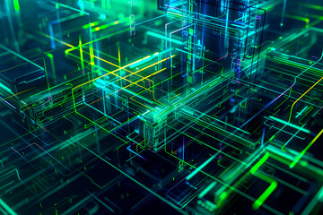 Fototapeta premium A visually captivating illustration of neon-lit digital circuitry resembling futuristic data highways