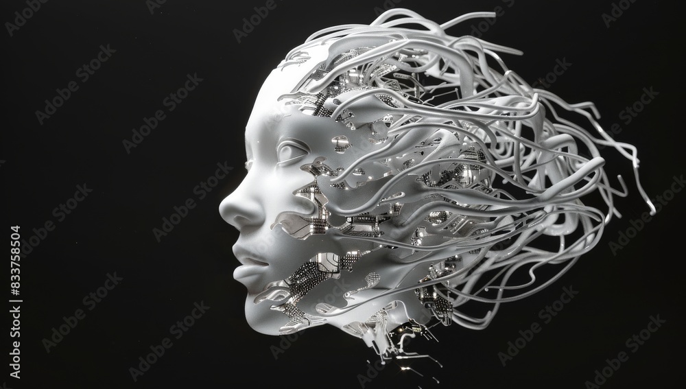 Poster robot face with artificial intelligence. generative ai concept.