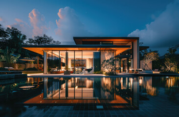 A beautiful villa in Phuket, Thailand with modern architecture and an outdoor pool