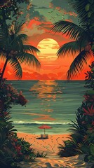 Tropical Sunset With Palm Trees
