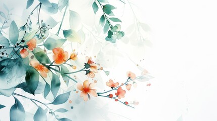 Delicate watercolor floral arrangement painting, white background.