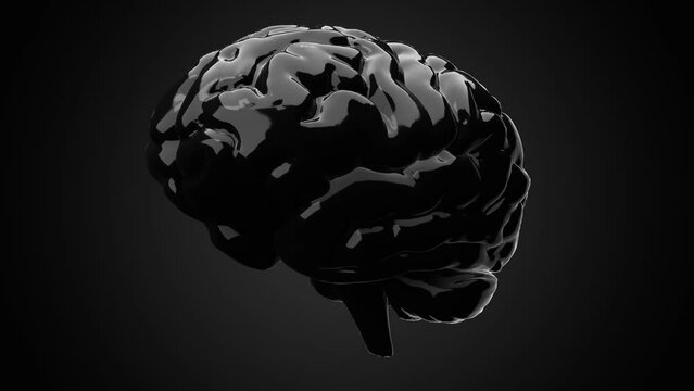 Black human brain on black background.
Seamless animation. 
