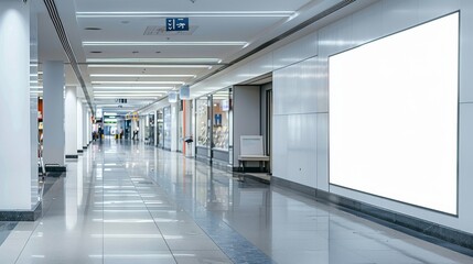 Fototapeta premium Prime advertising space in a bustling department store. Large, blank billboard with ample space for creative messaging.