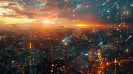 Digital city concept with globalization concept and social media networking system. Concept of a smart wireless digital city based on 5G technology.