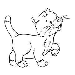Cute little cat coloring page, black outline design, isolated vector illustration on white background, template for coloring or activity page for children