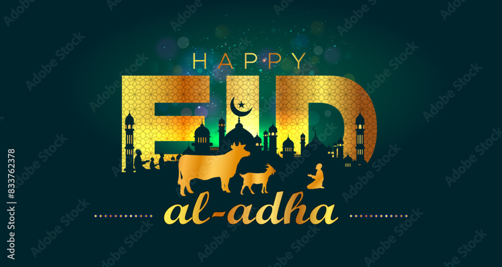 Wall mural happy eid al-adha, vector banner illustration. the islamic feast of sacrifice and muslim holidays ce