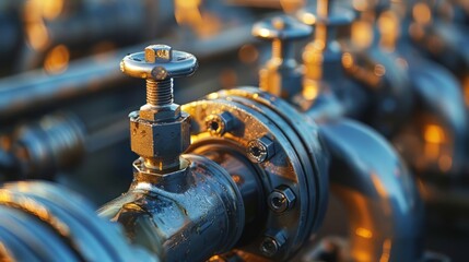 Close up of a valve on an industrial pipeline system.