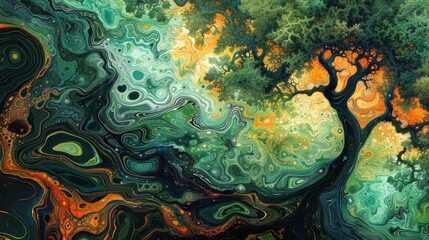 Abstract Swamp Patterns, Artistic representations of swamp patterns with dynamic shapes and bright colors