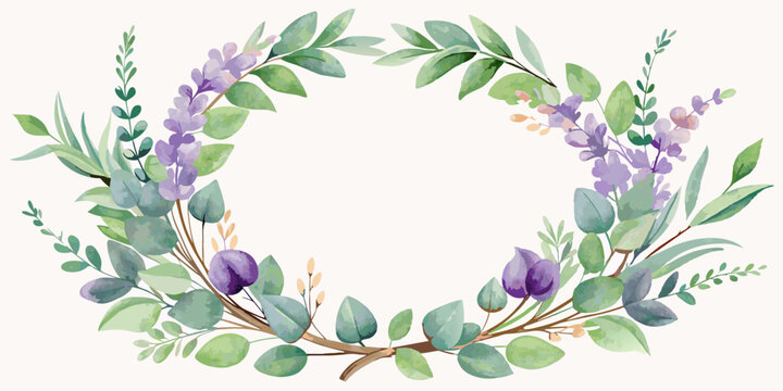 recommend clip art: Watercolor eucalyptus leaves and lavender flower illustration. Floral frame, border bouquet set. Greenery wreath.  Wedding invitation. Provence clipart 
