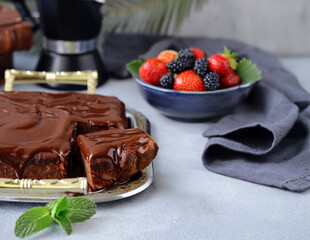 chocolate brownie cake with ganache