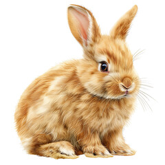 Obraz premium Adorable fluffy brown rabbit sitting upright with a cute expression, perfect for Easter and pet-themed designs.