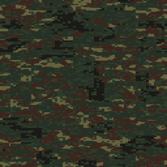 Military Pixel camouflage illustration seamless pattern green woodland camo square texture banner illustration wallpaper