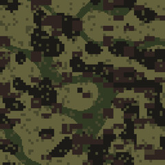 Military Pixel camouflage illustration seamless pattern green woodland camo square texture banner illustration wallpaper