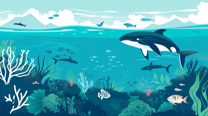 Naklejka premium Scenic underwater view with marine life.