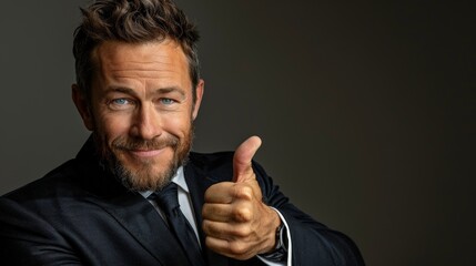 Businessman in Suit Giving Thumbs Up