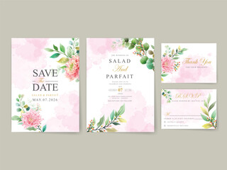 beautiful flower and leaves wedding invitation card template