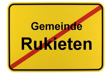 Illustration eines Ortsschildes der Gemeinde Rukieten in Mecklenburg-Vorpommern