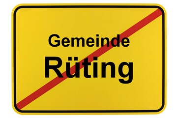 Illustration eines Ortsschildes der Gemeinde Rüting in Mecklenburg-Vorpommern