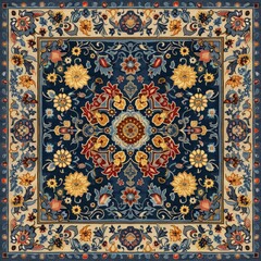 Naklejka premium Blue Rug With Floral Design