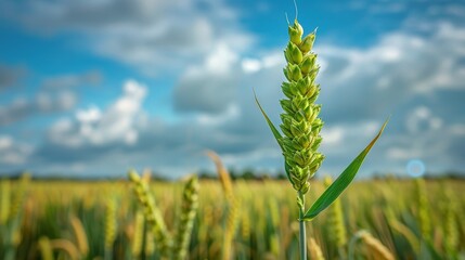 Green Stalk of Grass Standing Tall in Field