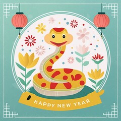 chinese new year greeting card with dragon. card design Chinese new years snake 2025. ornament and decoration chines 