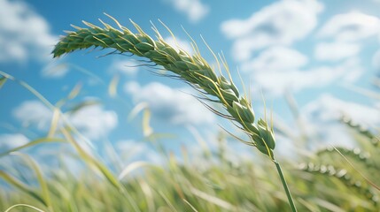 Naklejka premium Green Wheat Plant Close Up in Field