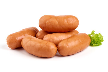 Boiled pork sausages, isolated on white background. High resolution image.