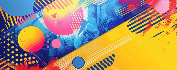 Poster Template A bold poster template with eyecatching graphics and event details with a public space background, empty space right for text