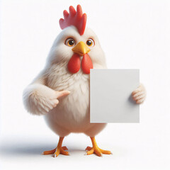 Obraz premium Cute 3d animal holding up an empty white sign, for a personal text mockup, all isolated on a white background