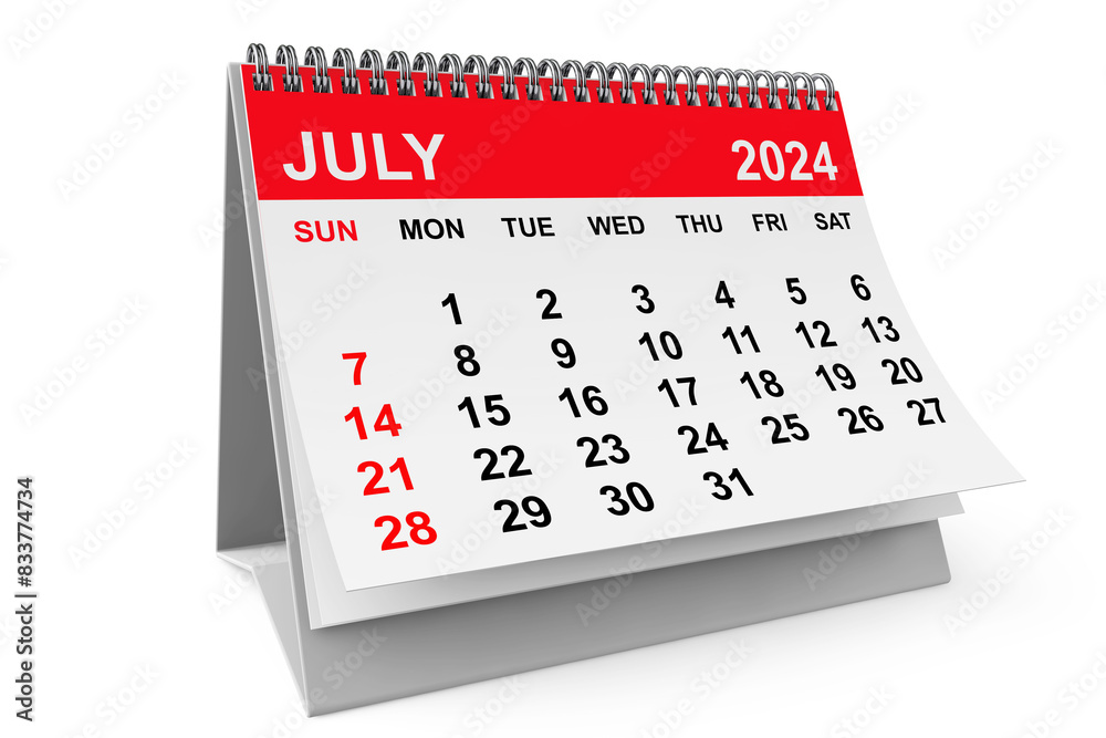 Poster 2024 year july calendar. 3d rendering