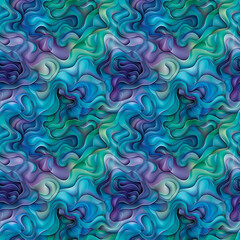 Fototapeta premium Seamless pattern with sinuous lines and spirals in vibrant blue and purple tones. Abstract design with flowing and hypnotic swirls