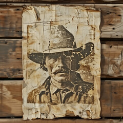 Wanted Poster of an Outlaw on a Weathered Wooden Wall