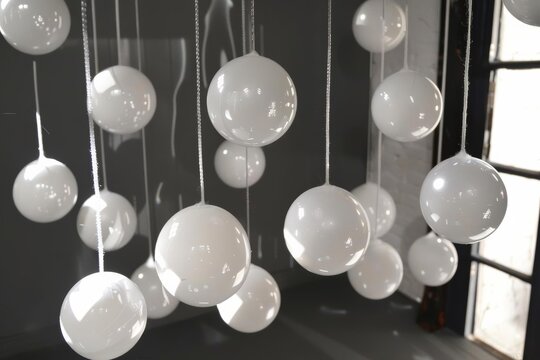 A dynamic 3D render of glowing abstract spheres, arranged in a minimal style against a softly pulsing background, designed for engaging interactive digital displays