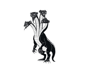 Hydra vector illustration.  Snake lake monster. Fairytale animal. Mythical creature. Ancient Greek characters. A monster with several heads. Myths of ancient Rome and Greece. Graphic arts