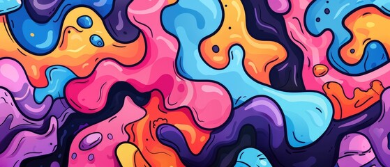 swirling patterns of blue orange pink and purple in an abstract painting that evokes the cosmic beauty of a nebula or the vivid imagination of a psychedelic dream