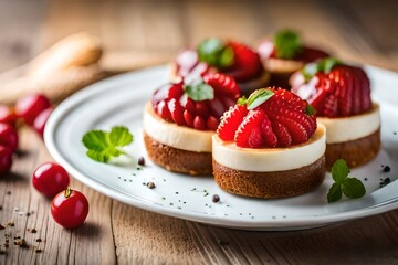 A delicious desserts made of cabbage, honey, strawberry on a plates, mouth-watering stylized.