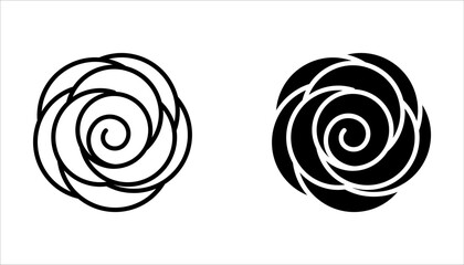 Set of decorative rose with leaves. Flower icon on white background